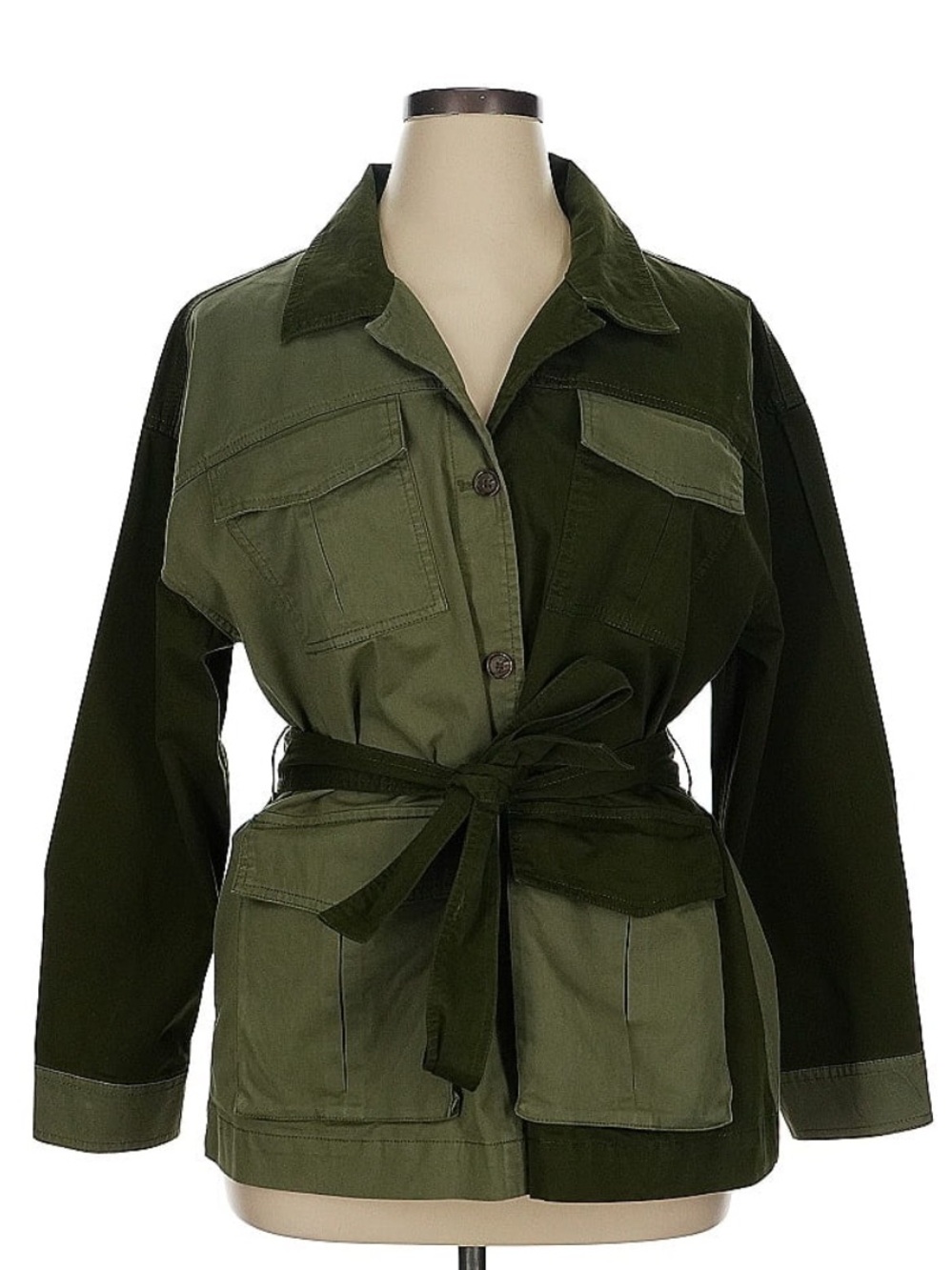 Banana Republic Two-Tone Olive Utility Jacket with Tie Belt